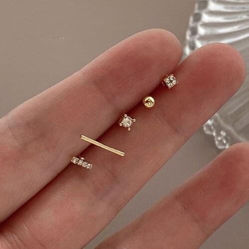 Minimalist Gold Golor T Bar Cube Crystal Small Stud Earrings Set for Women Egirl Aesthetic Studs Earring Set Fashion Jewelry