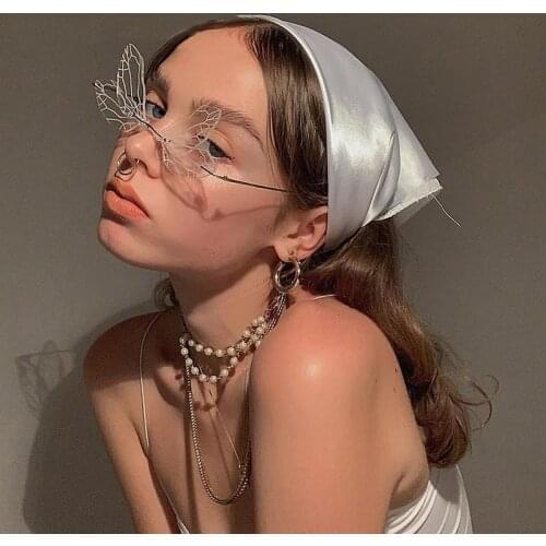 Fashion Rimless Dragonfly Wing Sunglasses Women Vintage Clear Ocean Lens Eyewear Men Pink Yellow Sun Glasses Shades UV400