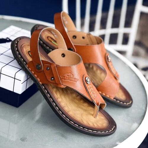 Mens Sandals Summer Outdoor Breathable Beach Slippers for Men Flip-Flops Casual Leather Sandals