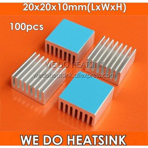 WE DO HEATSINK 100pcs 20x20x10mm 1W 3W 5W LED Power Heat Sink AluminumWith Thermal Double Sided Adhesive Pad