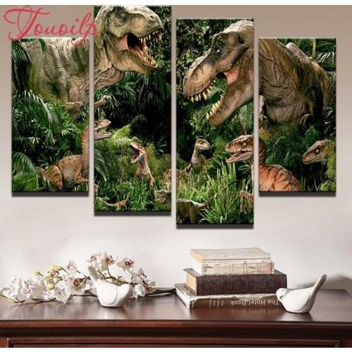 5d DIY Diamond Painting Kit 3D Cross Stitch Full Square&round Diamond embroidery Dinosaurs Forest Diamond Mosaic Crafts 4pcs