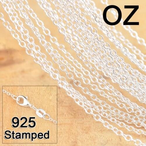 New 16" inchReal Pure 925 Sterling Silver Fine Jewelry Link Rolo Chains Necklace With Lobster Clasps Top Quality Accessory 50Pcs