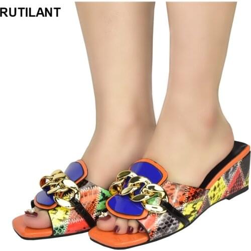Latest Elegant African Party Pumps Chain Decorative Trend Womens Slippers Outdoor mixed colors Wedding wedges shoes for women