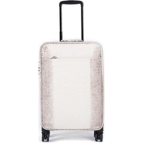 Hubu new crocodile leather business leisure business trip men women luggage white crocodile pulley Travel case Universal