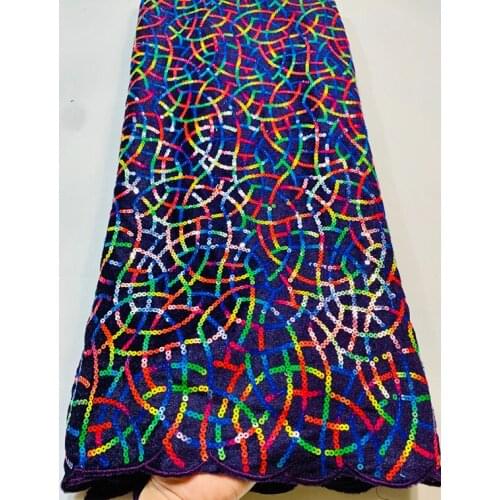 Orange 2021 Beautiful Sequins African Lace Fabric Embroidery Velvet Lace With Sequince For Women Party Wedding Dress YLM041