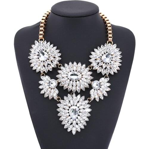 New Fashion Maxi Statement Necklace Women Luxury Indian Full Crystal Flower Pendant Ethnic Bib Chunky Collar Mujer Jewelry