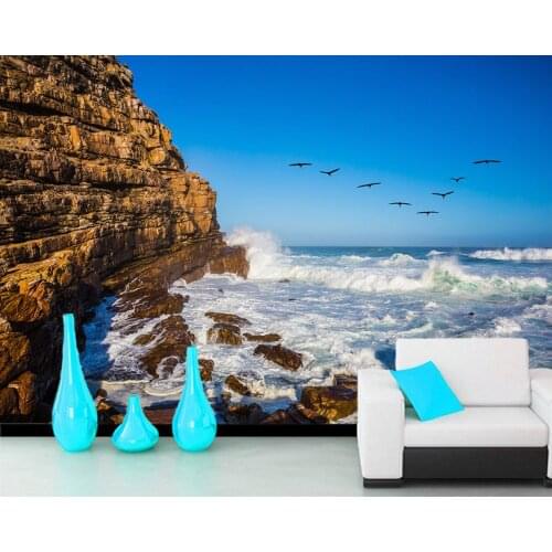 Papel de parede stones sea seabirds natural 3d wallpaper,living room sofa tv wall bedroom wall papers home decor mural