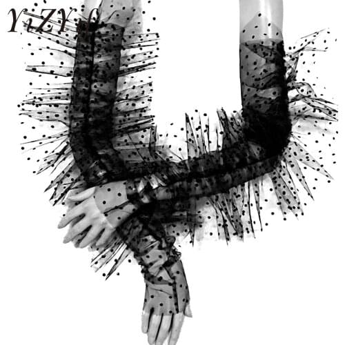 1 Pair Womens Elegant Bride Fingerless Gloves Ruffles Trim Sheer Mesh Long Gloves Party Fancy Costumes