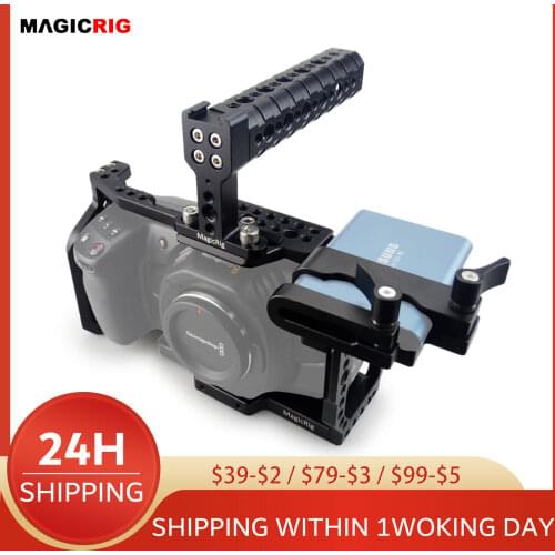 MAGICRIG Portable Camera Cage With NATO Handle Grip + T5 SSD Card Mount Clamp for Blackmagic Pocket Cinema Camera BMPCC 4K&6K
