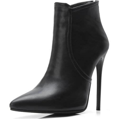 Pointed Oversized Stiletto Heel Khaki Short Boots PU Ultra High Heel Fashion Boots Gray Short Tube Womens Shoes Zip Pointed Toe