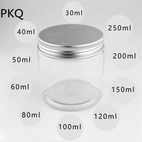 Clear plastic jars with lids Clear PET Plastic Jar and Aluminum Lids Empty Cosmetic Containers Storage Bottles & Jars