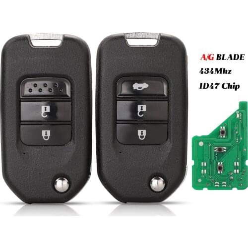 Jingyuqin 2/3B Remote Car Key Suit For Honda Civic Accord City CR-V Jazz XR-V Vezel HR-V FRV Auto Lock 433MHz With ID47 Chip
