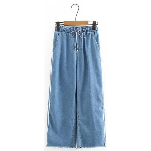 Plus Size XL-4XL Womens Straight Blue Jeans Casual Elastic Waist Side Stripe Denim Pants