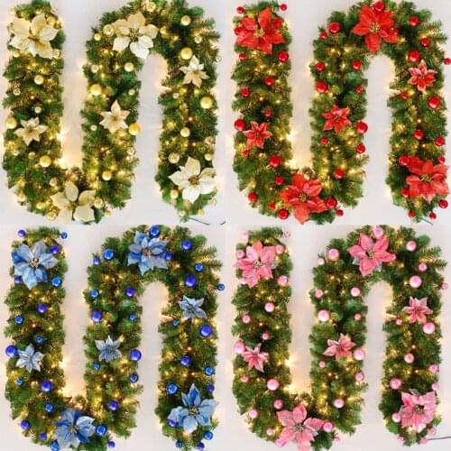 Christmas Tree Decoration For Home Party Green Garland Wreath Xmas Party Flower Cane Artificial Rattan Banner Hanging Ornaments