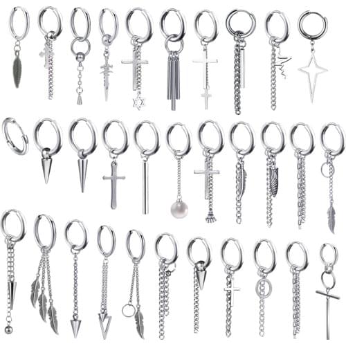 New Punk Stainless Steel Chain Hoop Earrings For Women Men 2021 Trendy Goth Pop Hip Hop Pendants Ear Jewelry Accessories Earring