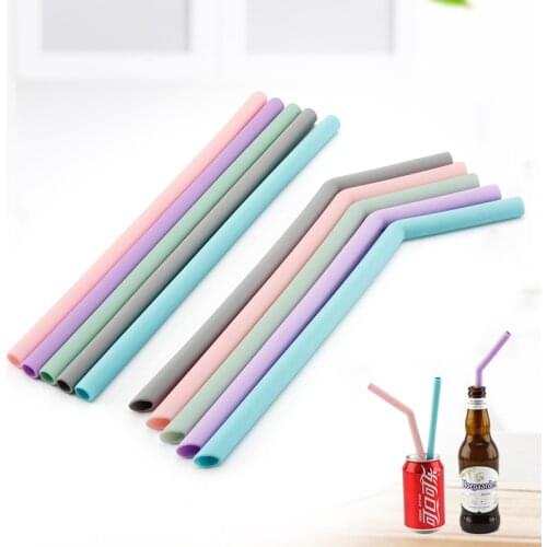 6 pcs Reusable Food Grade Silicone Straws Straight Bent Drinking Straw With Cleaning Brush Set Party Bar accessory