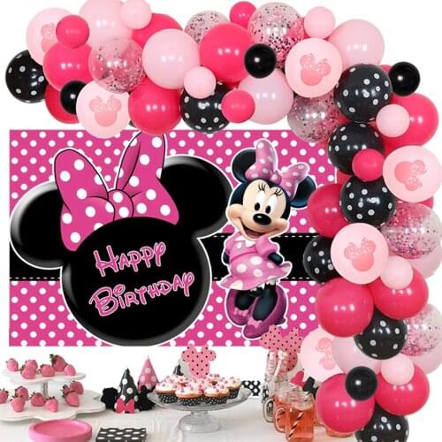 Disney Minnie Mouse Balloon Garland Kit 103Pcs Pink Black Polka Dot Balloon Arch with Bow Foil Balloons for Girls Kids Party