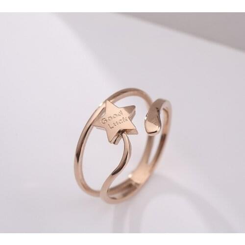 YUN RUO 316 L Titanium Steel Jewelry Lucky Star Ring Anniversary Weeding Ring Rose Gold Fashion Woman Birthday Gift Never Fade