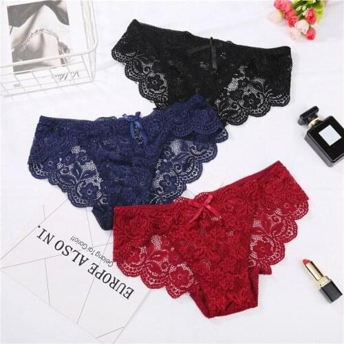 Sexy Pantie Women Lace Panties Comfortable Breathable Low-Rise Hollow Ruffled Briefs