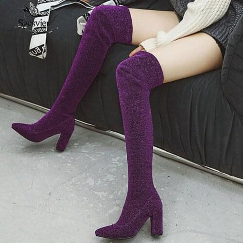 Sgesvier Plus Size 34-48 new arrivals Add Fur Autumn Winter Shoes Woman Boots Chunky Heels Over The Knee Boots Women Shoes