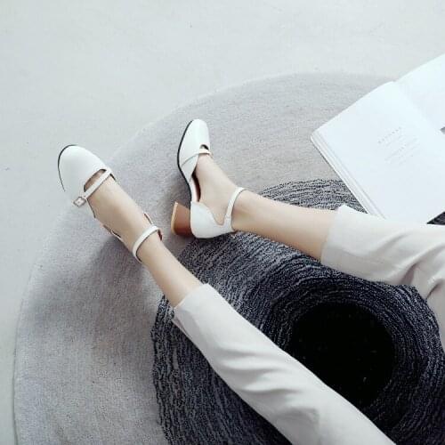 Big Size ladies high heels women shoes woman pumps Fangtou highheeled sandals