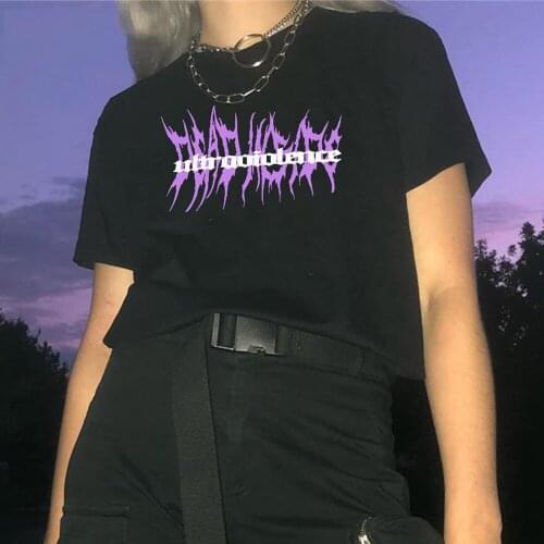 2021 Harajuku Letter Printed Punk Style Short Sleeved T-shirt female Summer Casual loose Gothic Shirt Men Women T-shirt SUNOWE