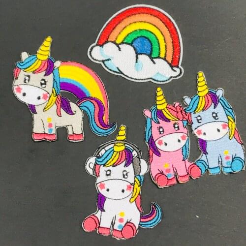 8Pcs Unicorn Rainbow Embroidery Sew On Patches Sewn Applique Badge Craft Embroidered DIY For Clothes Trousers Clothing Sticker