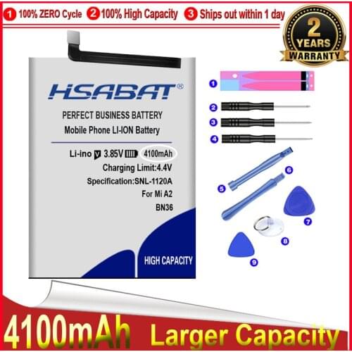 HSABAT 0 Cycle 3800mAh BN36 Battery for Xiaomi Mi A2 MiA2 Mi 6X Mi6X High Quality Mobile Phone Replacement Accumulator