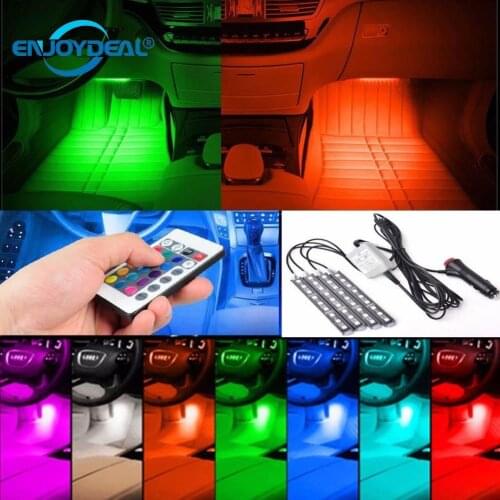 12V Car RGB LED D RL Strip Light Car Auto Remote Control Interior Floor Decorative Flexible LED Strip Atmosphere Lamp Fog Lamp