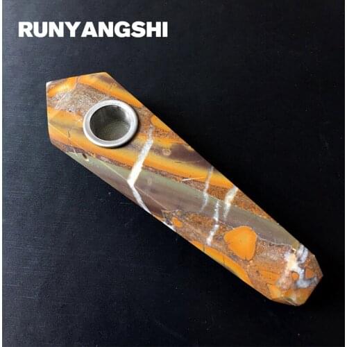 Bamboo Stone Smoking Pipe Natural Stones and Minerals with Strainer 1 Pc Smoke Pipe Runyangshi YZ12