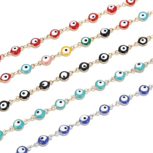 1 Meter Stainless Steel Turkey Eye Charm Chains Enamel Black Red Blue Eye Protection Link Chains for DIY Jewelry Making