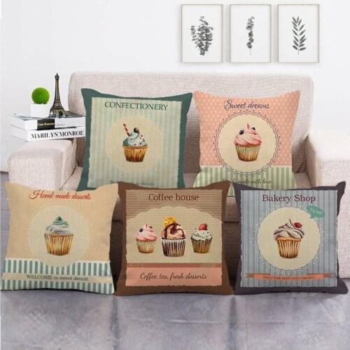 Cup Ice Cream Cushion Cover Linen Dessert Pillowcase Home Sweet Decor for Couch Sofa Bedroom Decorative Pillow Covers 45x45cm