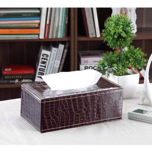 Wooden Struction Rectangle Synthetic Leather Tissue Box Holder Napkin Box Dispenser Case Paper Towels For Home Decor PZJH002