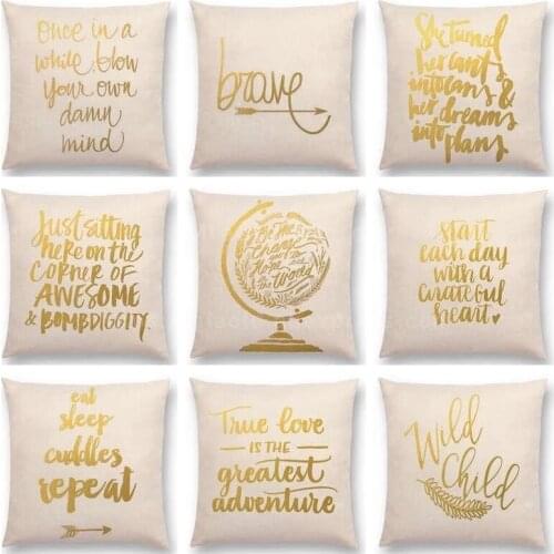 Double Golden Letters Cushion Cover Art Decorative Brave Confidence Hope Love Forceful Warm Words Arrow Sofa Throw Pillow Case