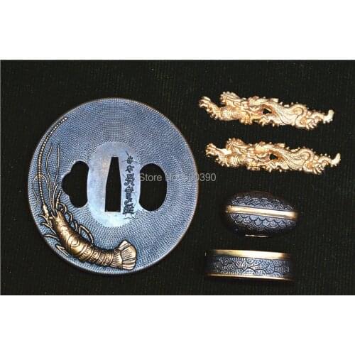 Fitting Brass Guard Tsuba For Japanese Katana Sword Accessory A Set W/Dragon Theme