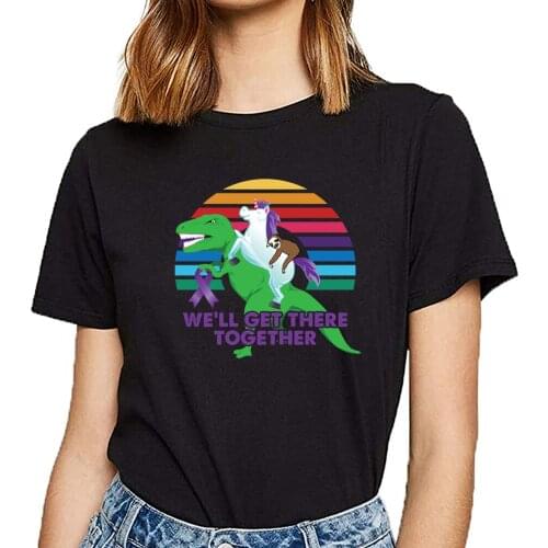 Tops T Shirt Women lupus or cancer awareness sloth unicorn trex Vogue Vintage Cotton Female Tshirt