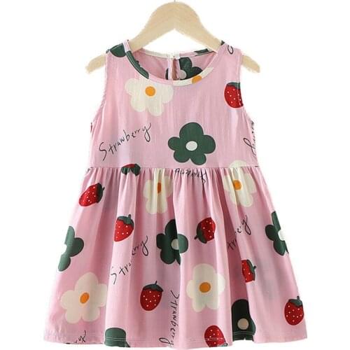 H982 Girls Summer Dress Kids O-neck Sleeveless Carrot Print A-line Dresses Girls Cute Party Princess Dresses Children Clothes