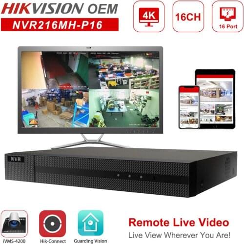 Hikvision OEM NVR Anpviz 4K 8MP 16CH H.265+ Network Video Recorder 16 POE Hik-Connect Network Management Up to 6TB 2 SATA Onvif
