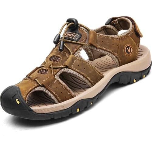 2021 Classic Outdoor Mens Sandals Summer Soft-soled Beach Shoes Comfortable Mens Shoes Leather Large Size Mens Roman Sandals