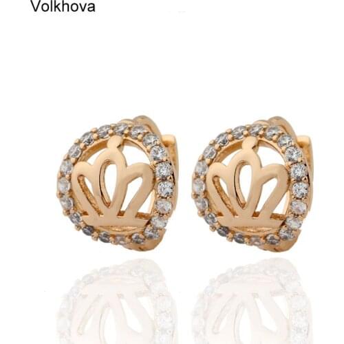 Crown Shaped Hoop Earrings For Women Elegant Hollow Out Cubic Zirconia Gold Color Party Birthday Gift Fashion Jewelry
