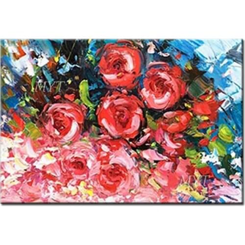 Beautiful Red Flowers In Bloom Abstract Oil Painting Wall Art Home Decor Picture Modern Oil Painting On Canvas Frameless