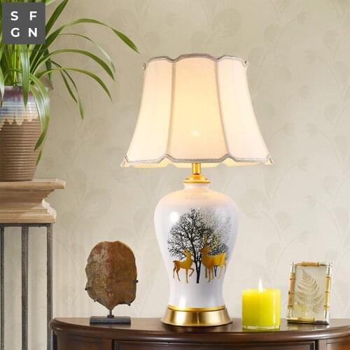 Copper table lamp bedside lamp Jingdezhen ceramic lamp generous luxury table lamps for living room decorated Bedroom led lamps