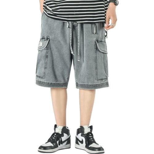 Mens Jeans Shorts Harajuku 2021 Hip Hop Streetwear Male Pants Grey Casual Denim Shorts For Men