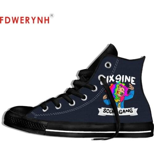 Mens Canvas Casual Shoes 6ix9ine Rapper Customize Pattern Color Lace-up Leisure Flats Platform Shoe