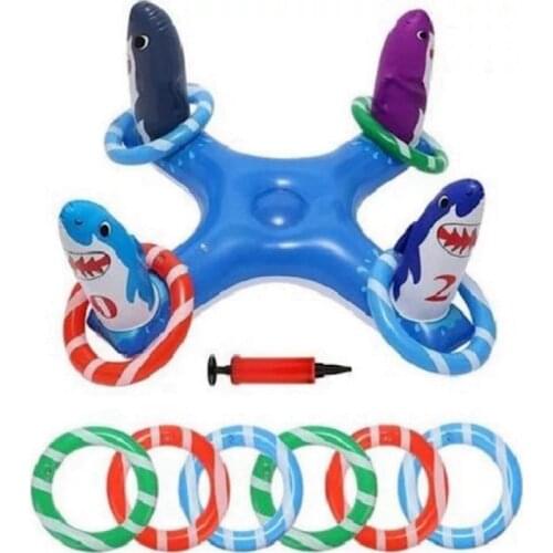 Inflatable Shark Pool Ring Toss Games Toys Floating Swimming Pool Ring with 6Pcs Rings Pool Party Fun & Pool Accessories