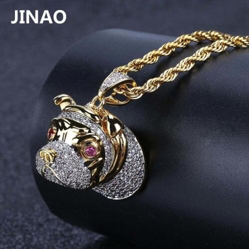 JINAO 2018 New Fashion Bulldog Pendant Animal Necklace Jewelry Gold Copper Material Bling AAA CZ Hip HOP Pendant 24inch