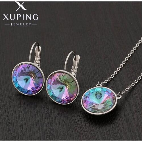 Xuping Jewelry New Arrival Round Shaped Crystals Jewelry Set Rodium Color Crystal Necklace Earrings Women Girl Gift 60091