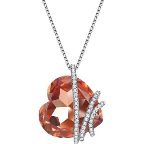 Pendant Necklace Flower Orange Heart Twinkling Zircon Trendy Link Chain Fashion Jewelry Ts Style 925 Stering Silver Bijoux Gift