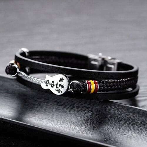 Punk Men Leather Bracelet Men Guitar Bracelet Multi-layer Braided Bracelet Leather Rope