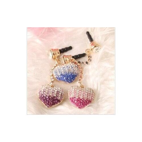Transition Color Diamond Cute Peach Heart Phone Dust Plug Plug Headphone Plug for Iphone for Andriod